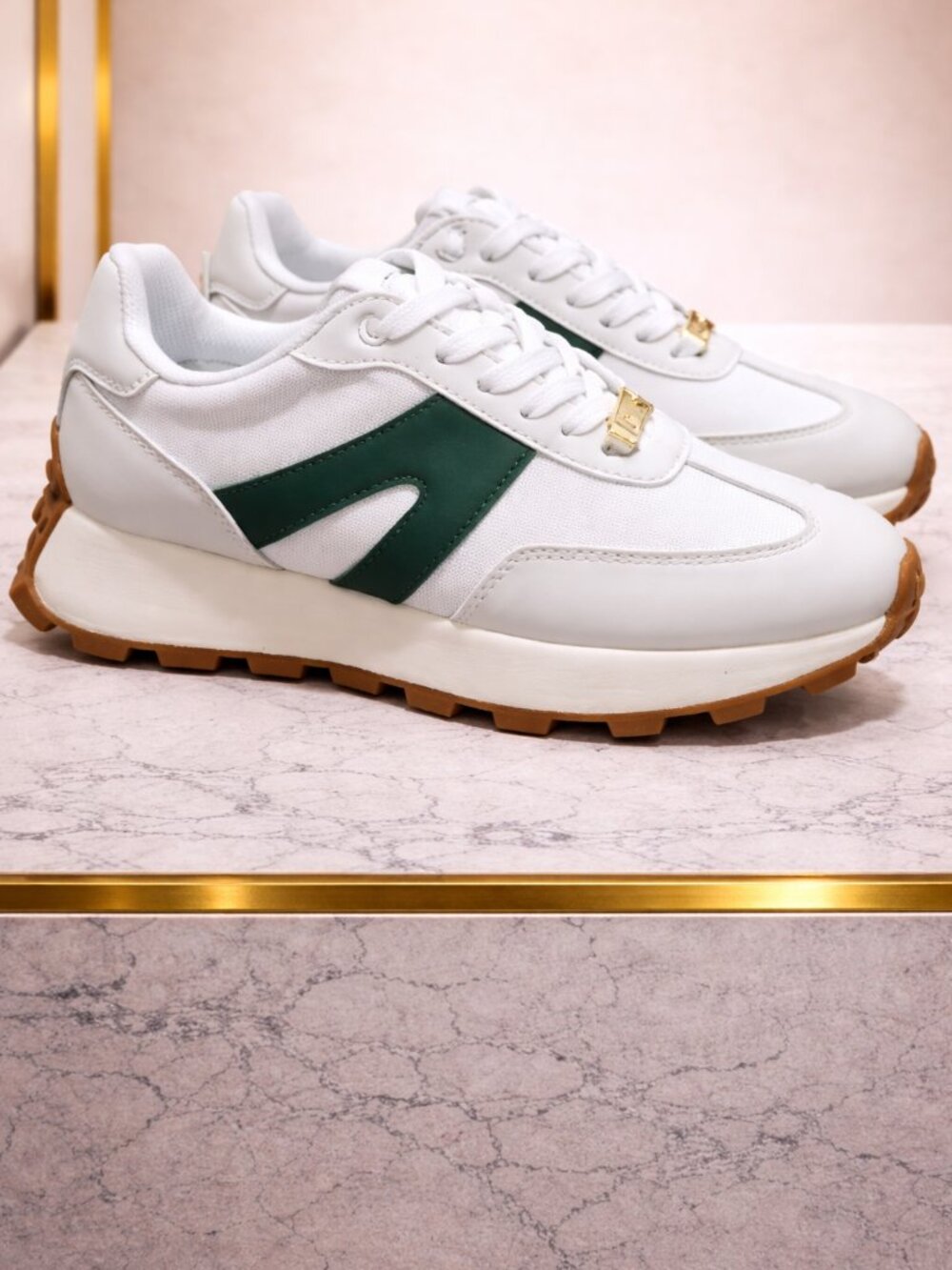 Lucky Step Women's Vegan Platform Sneakers, WHITE/GREY/GREEN, Size 8